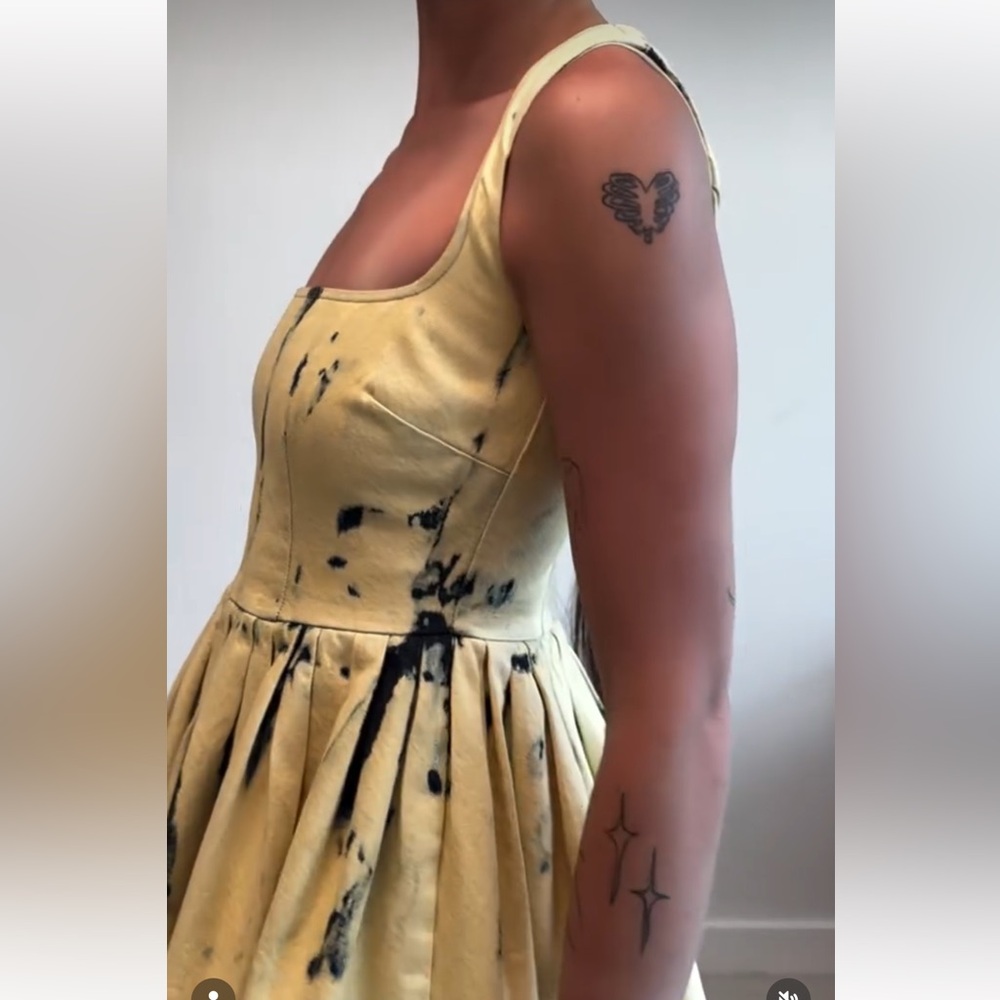 Viavia Stylish Denim Mini Dress in Yellow and Black.